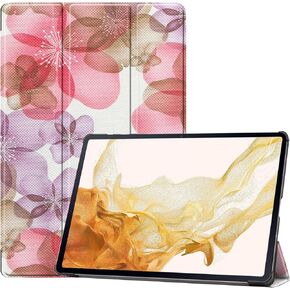Case for Samsung Galaxy Tab S9 2023, Folding Folio Ultra-Thin PU Leather Stand Case Cover for Samsung Galaxy Tab S9 SM-X710 / X716 / X718 Flower