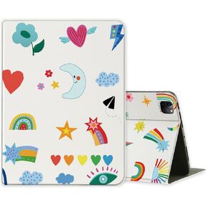 Case for 13 Inch iPad Air(2024)/12.9 Inch iPad Pro(2021/2022), Silk Textured Multi-Angle Viewing Folio Stand Leather Cover Auto Sleep/Wake with Pencil Holder, Abstract Rainbow