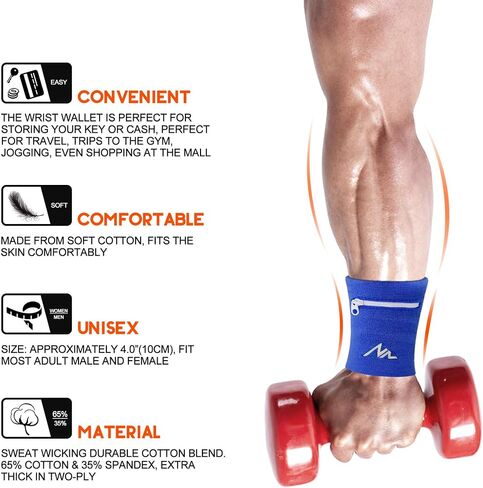 NEWZILL Wrist Wallet Wristband with Zipper - Cotton Sweatbands for Men & Women, Ideal for Sport, Running, Walking, Basketball, Football, Tennis, Hiking, Workout, and More in Kuwait