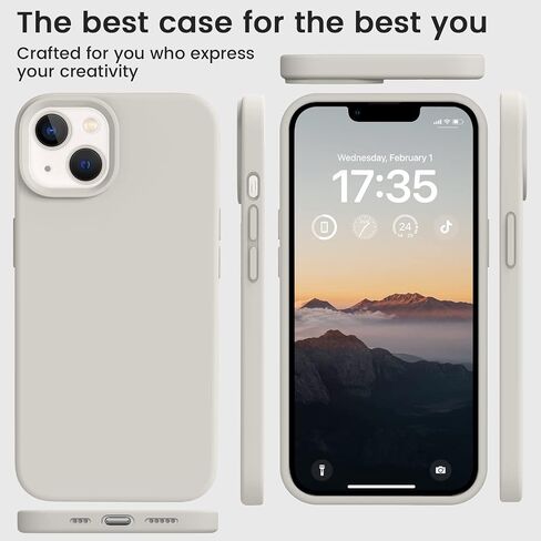 متوافق مع علبة iPhone 13 ، علبة الهاتف السيليكون مع بطانة الألياف الدقيقة الناعمة المضادة للخلع ، 6.1 بوصة ، حجر أبيض in Kuwait