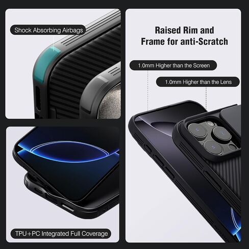 Nillkin for iPhone 16 Pro Max Case مع غطاء الكاميرا الشريحة ، [حماية الكاميرا الكاملة] [مكافحة الخدش] حماية من الدرجة العسكرية ، ومكافحة الأصناف ، وحالة الهاتف النحيفة لـ iPhone 16 Pro Max 6.9 ' in Saudi Arabia
