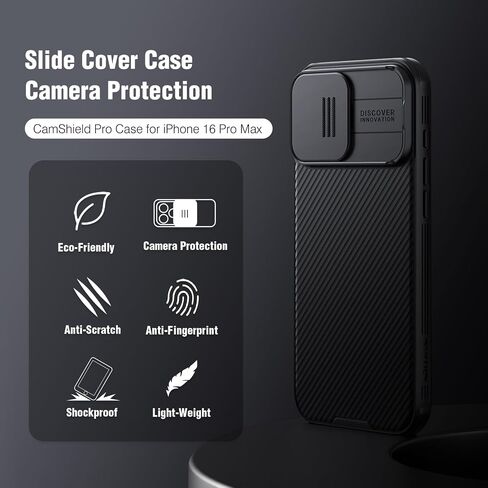 Nillkin for iPhone 16 Pro Max Case مع غطاء الكاميرا الشريحة ، [حماية الكاميرا الكاملة] [مكافحة الخدش] حماية من الدرجة العسكرية ، ومكافحة الأصناف ، وحالة الهاتف النحيفة لـ iPhone 16 Pro Max 6.9 ' in Saudi Arabia