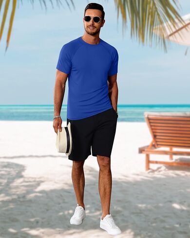 Huukeay 3 Pack Men's Short Sleeve Swim Shirts, UPF 50+ Rash Guard Tees Quick Dry Lightweight Fishing Running Hiking T-Shirts in Kuwait