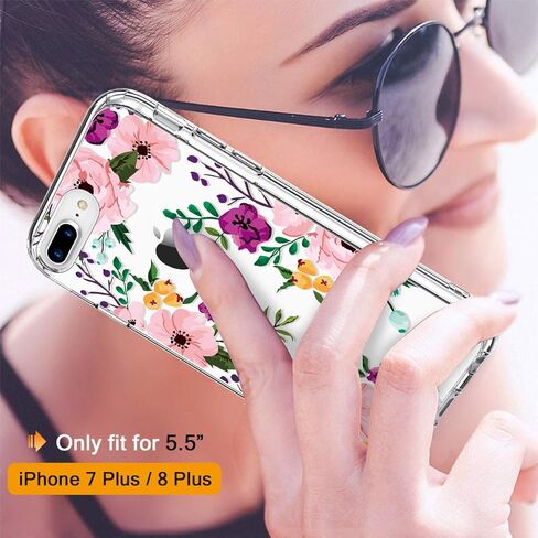 Giika for iPhone 8 Plus Case ، و iPhone 7 Plus Case مع حامي الشاشة ، واضحة في حالة وقائية شديدة التحمل ، فتيات الأزهار الصعبة مع TPU Cover Cover for iPhone 8 Plus ، Flowers Small in Kuwait