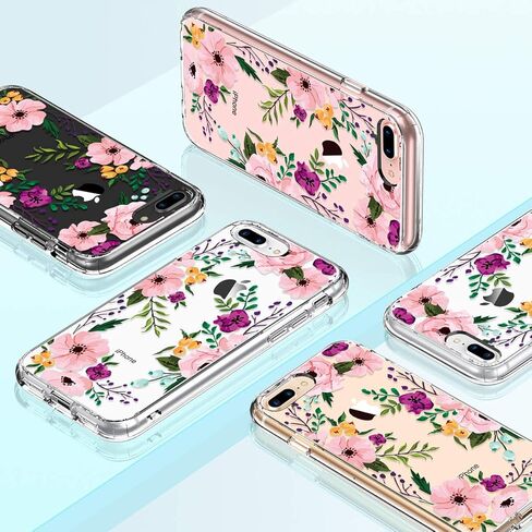 Giika for iPhone 8 Plus Case ، و iPhone 7 Plus Case مع حامي الشاشة ، واضحة في حالة وقائية شديدة التحمل ، فتيات الأزهار الصعبة مع TPU Cover Cover for iPhone 8 Plus ، Flowers Small in Kuwait
