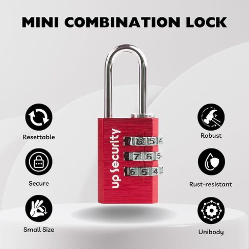 Small Combination Padlock, Travel Lock for Luggage, Suitcases, Backpacks and Outdoor Use, Combo Zipper Lock with Code (Black, Edge-Square) in Kuwait