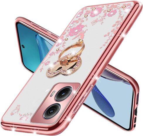 ل Motorola Edge 2024 Case for Womet Glitter TPU TPU الفاخرة الكريستالية الفراشة غطاء واقية من الأزهار الأزهار مع حلقة رينجستاند+حزام علبة هاتف Moto Edge 5G 2024 (Rose Gold) in Kuwait