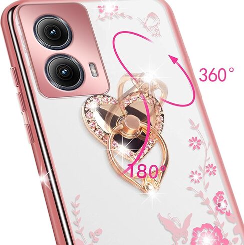 ل Motorola Edge 2024 Case for Womet Glitter TPU TPU الفاخرة الكريستالية الفراشة غطاء واقية من الأزهار الأزهار مع حلقة رينجستاند+حزام علبة هاتف Moto Edge 5G 2024 (Rose Gold) in Kuwait