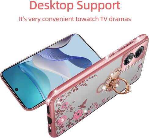 ل Motorola Edge 2024 Case for Womet Glitter TPU TPU الفاخرة الكريستالية الفراشة غطاء واقية من الأزهار الأزهار مع حلقة رينجستاند+حزام علبة هاتف Moto Edge 5G 2024 (Rose Gold) in Kuwait