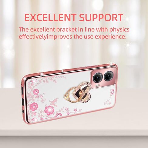 ل Motorola Edge 2024 Case for Womet Glitter TPU TPU الفاخرة الكريستالية الفراشة غطاء واقية من الأزهار الأزهار مع حلقة رينجستاند+حزام علبة هاتف Moto Edge 5G 2024 (Rose Gold) in Kuwait