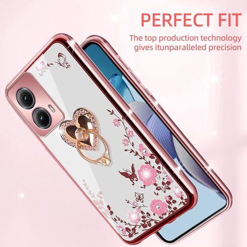 ل Motorola Edge 2024 Case for Womet Glitter TPU TPU الفاخرة الكريستالية الفراشة غطاء واقية من الأزهار الأزهار مع حلقة رينجستاند+حزام علبة هاتف Moto Edge 5G 2024 (Rose Gold) in Kuwait