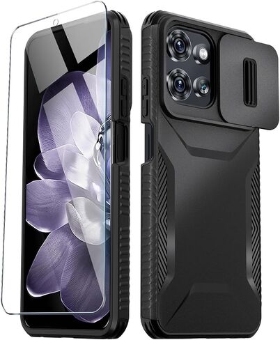 Compatible with Motorola Moto G 5G 2025 Case with Slide Camera Cover+Screen Protector,Military Grade Drop Protection,Heavy Duty Rugged Shockproof Phone Cover,Black in Saudi Arabia