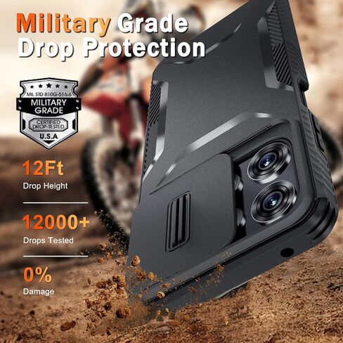 Compatible with Motorola Moto G 5G 2025 Case with Slide Camera Cover+Screen Protector,Military Grade Drop Protection,Heavy Duty Rugged Shockproof Phone Cover,Black in Saudi Arabia