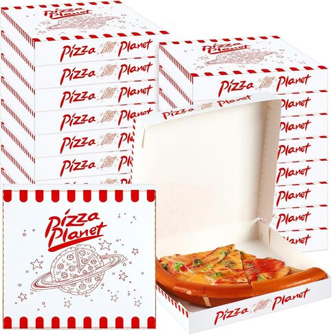 24 Pcs 14 Inch Pizza Planet Pizza Boxes for Toy Inspired Party Favor Extra Large Pizza Boxes Pizza Planet Decorations for Cartoon Story Birthday Party Pizza Planet Party Decorations, White Red in Saudi Arabia