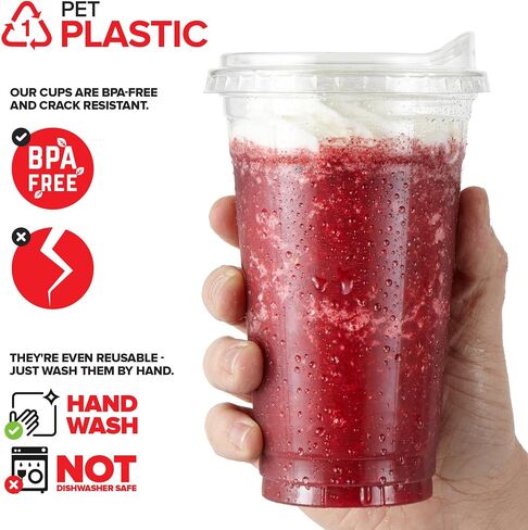 16 oz Clear Plastic Cups with Lids Disposable, Togo Drinking Cup with Strawless Sip Lid for Smoothie, Cold Brew Iced Coffee, Lemonade, Ice Latte, Boba, Party Drinks, Bulk, 16 Ounce (Set of 50) in Kuwait