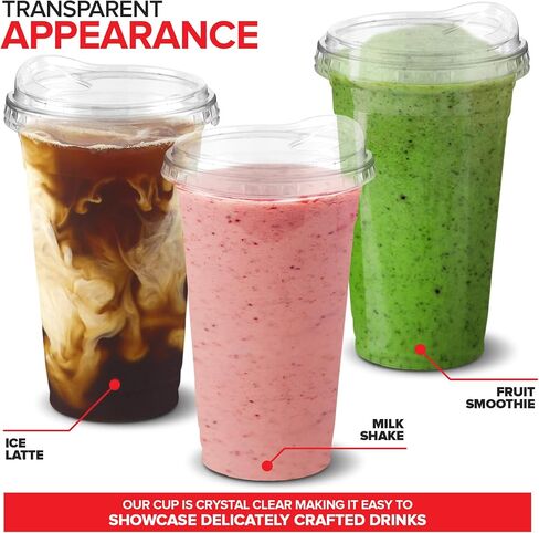16 oz Clear Plastic Cups with Lids Disposable, Togo Drinking Cup with Strawless Sip Lid for Smoothie, Cold Brew Iced Coffee, Lemonade, Ice Latte, Boba, Party Drinks, Bulk, 16 Ounce (Set of 50) in Kuwait