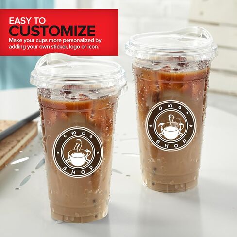 16 oz Clear Plastic Cups with Lids Disposable, Togo Drinking Cup with Strawless Sip Lid for Smoothie, Cold Brew Iced Coffee, Lemonade, Ice Latte, Boba, Party Drinks, Bulk, 16 Ounce (Set of 50) in Kuwait