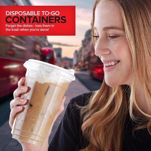 16 oz Clear Plastic Cups with Lids Disposable, Togo Drinking Cup with Strawless Sip Lid for Smoothie, Cold Brew Iced Coffee, Lemonade, Ice Latte, Boba, Party Drinks, Bulk, 16 Ounce (Set of 50) in Kuwait