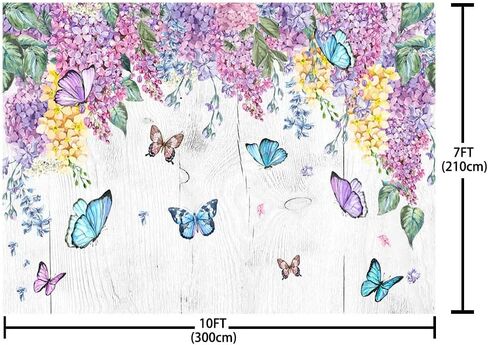 7x5ft Spring Butterfly Photography Backdrop for Birthday Baby Shower Party Decorations Purple Flowers Wood Background Wedding Photo Backdrop Shoot Props (CQ236) in Saudi Arabia