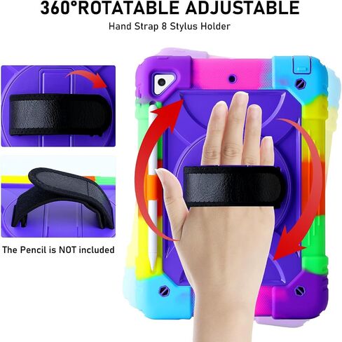 Case for iPad 9.7 6th/5th Gen ، Air 2 ، Pro - غطاء وقائي وعرة مع حامل دوار 360 درجة ، حزام الكتف واليد ، حامل قلم رصاص (أسود+أصفر أخضر) in Saudi Arabia