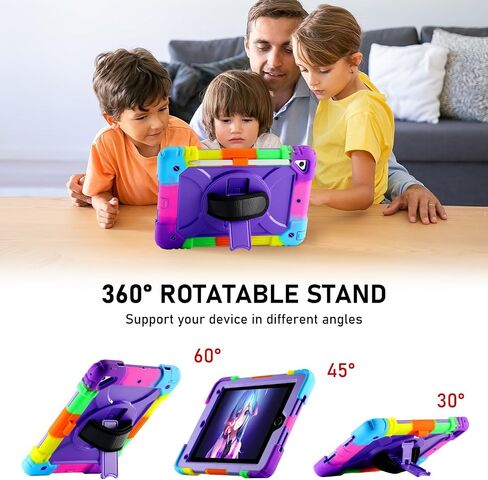 Case for iPad 9.7 6th/5th Gen ، Air 2 ، Pro - غطاء وقائي وعرة مع حامل دوار 360 درجة ، حزام الكتف واليد ، حامل قلم رصاص (أسود+أصفر أخضر) in Saudi Arabia