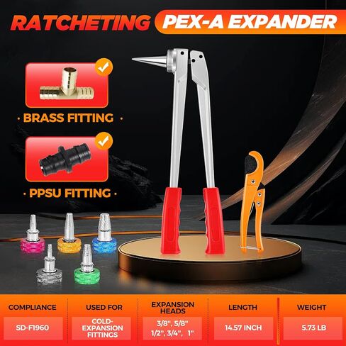SAKER PEX Tube Tube Tube Tool Kit | أداة التوسع PEX-A مع 1/2 '' ، 3/4 '، 1' 'رؤساء التوسع | مجموعة أدوات الإرشاد المنطقية SD-F1960 اقتران PEX القياسي in Saudi Arabia
