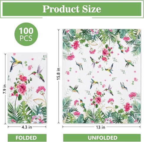 100 PCS Hello Winter Birds Paper Napkins, Pine Needle Branch Hand Towels Decorative Disposable Dinner Guest Napkins, Christmas Seasonal Snowflake Kitchen Dinning Table Party Decor 8 x 4 Inch in Saudi Arabia