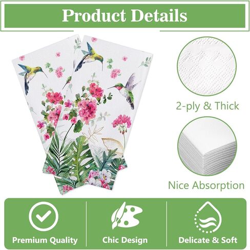 100 PCS Hello Winter Birds Paper Napkins, Pine Needle Branch Hand Towels Decorative Disposable Dinner Guest Napkins, Christmas Seasonal Snowflake Kitchen Dinning Table Party Decor 8 x 4 Inch in Saudi Arabia