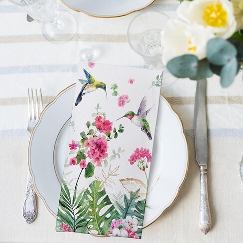 100 PCS Hello Winter Birds Paper Napkins, Pine Needle Branch Hand Towels Decorative Disposable Dinner Guest Napkins, Christmas Seasonal Snowflake Kitchen Dinning Table Party Decor 8 x 4 Inch in Saudi Arabia