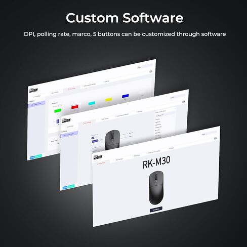 RK Royal Kludge RK M30 MOUSE WIRELECT GAMING ، 24000 DPI ، 43G WIRGLETY WILLETIGHT ، PAW3311 SESSOR ، 2.4G/Bluetooth/USB-C ، الماوس اللاسلكي القابل لإعادة الشحن مع 5 أزرار قابلة للبرمجة لـ PC/MAC ، أبيض in Kuwait