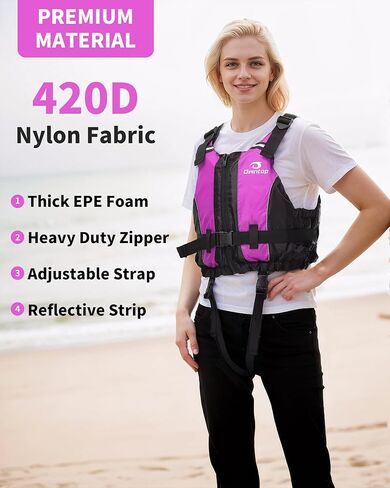 owntop السباحة سترة البالغ | حزام المنشعب قابل للتعديل | فتحة كبيرة | سحاب قوي و مشي | قوارب الكاياك ، القوارب ، صيد الأسماك ، رياضة مجداف in Kuwait