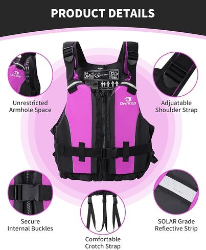 owntop السباحة سترة البالغ | حزام المنشعب قابل للتعديل | فتحة كبيرة | سحاب قوي و مشي | قوارب الكاياك ، القوارب ، صيد الأسماك ، رياضة مجداف in Kuwait
