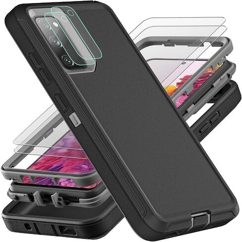 for Samsung Galaxy S20 FE 5G Case, [NOT FIT Galaxy S20] with 2Pcs [Nano Explosion-Proof Film & Camera Lens Protector] Military Grade 3 in 1 Heavy Duty Case for Galaxy S20 FE (Black/Grey) in Saudi Arabia