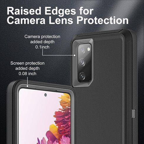 for Samsung Galaxy S20 FE 5G Case, [NOT FIT Galaxy S20] with 2Pcs [Nano Explosion-Proof Film & Camera Lens Protector] Military Grade 3 in 1 Heavy Duty Case for Galaxy S20 FE (Black/Grey) in Saudi Arabia