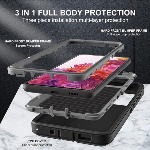 for Samsung Galaxy S20 FE 5G Case, [NOT FIT Galaxy S20] with 2Pcs [Nano Explosion-Proof Film & Camera Lens Protector] Military Grade 3 in 1 Heavy Duty Case for Galaxy S20 FE (Black/Grey) in Saudi Arabia