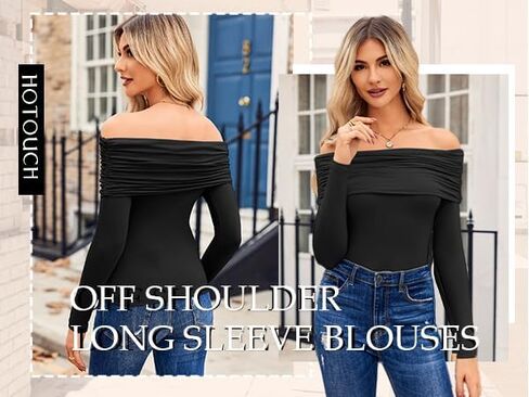 HOTOUCH Women Off Shoulder Tops Long Sleeves Casual Dressy Blouses Y2K Clothes Trendy Slim Fit Sexy Going Out Tops Shirt in Saudi Arabia