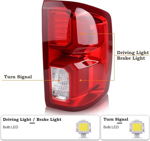 Left Driver Side LED Tail Light Compatible for 2016 2017 2018 Chevy Silverado 1500 High Country With Bulbs And Harness Rear Lamp 84288718 ‎GM2800294 in Saudi Arabia