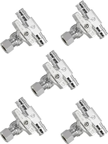 (Pack of 2) EFIELD 1/4-Turn Stop Tee Valve 1/2" Barb Crimp PEX x 1/2" Barb Crimp PEX x 3/8 Inch OD Compression Chrome in Kuwait