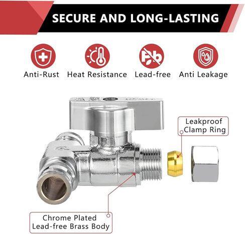 (Pack of 2) EFIELD 1/4-Turn Stop Tee Valve 1/2" Barb Crimp PEX x 1/2" Barb Crimp PEX x 3/8 Inch OD Compression Chrome in Kuwait