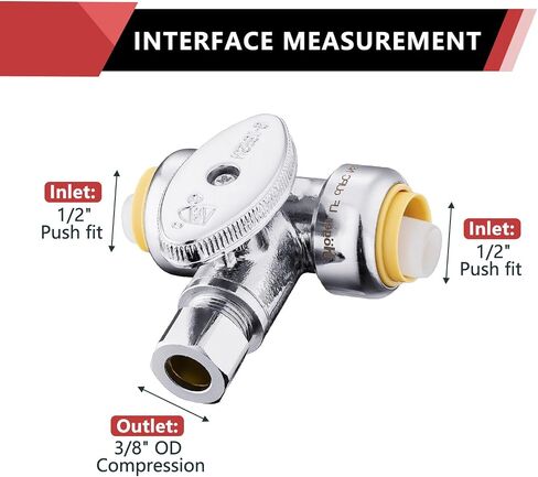 (Pack of 2) EFIELD 1/4-Turn Stop Tee Valve 1/2" Barb Crimp PEX x 1/2" Barb Crimp PEX x 3/8 Inch OD Compression Chrome in Kuwait