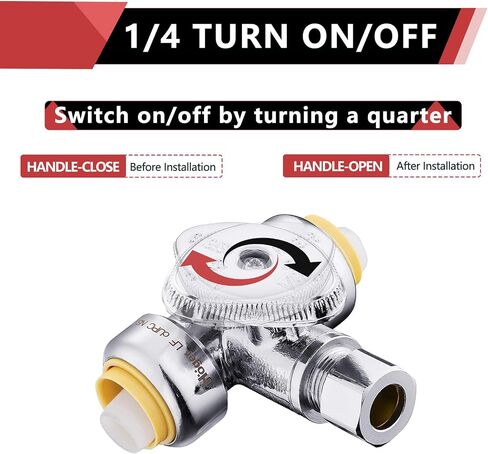 (Pack of 2) EFIELD 1/4-Turn Stop Tee Valve 1/2" Barb Crimp PEX x 1/2" Barb Crimp PEX x 3/8 Inch OD Compression Chrome in Kuwait