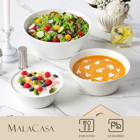Malacasa 35 أوقية أوعية الحساء ، أوعية الخزف البيضاء مجموعة من 4 ، الأوعية العميقة للمطبخ ، الأوعية الخزفية الكبيرة للحساء ، الحبوب ، السلطة ، رامين والفواكه وغسالة الصحون وميكروويف آمنة ، سلسلة عادية in Kuwait