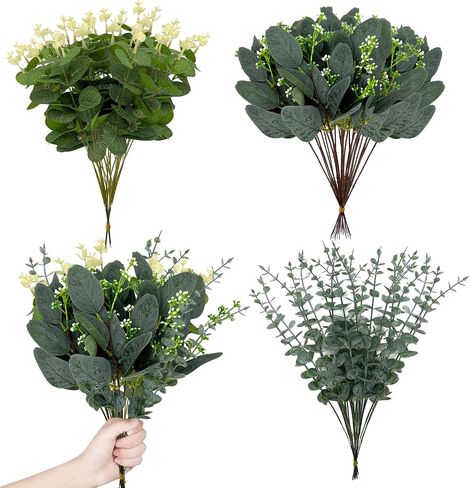 30 Pcs 3 Kinds Mixed Artificial Eucalyptus Leaves Stems, Fake Silver Dollar Eucalyptus Leaves Stems Bulk Fake Plants, Real Touch Leaf Branches For Wedding Home Vase Bouquets Floral Greenery Decor in Saudi Arabia