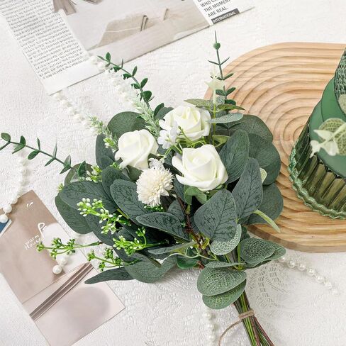 30 Pcs 3 Kinds Mixed Artificial Eucalyptus Leaves Stems, Fake Silver Dollar Eucalyptus Leaves Stems Bulk Fake Plants, Real Touch Leaf Branches For Wedding Home Vase Bouquets Floral Greenery Decor in Saudi Arabia