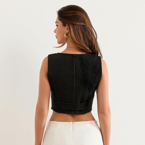 Miqil Women Y2K Button Down Denim Vest Sexy Sleeveless Denim Crop Top Low Cut Strapless Jean Corset Bustier Streetwear in Kuwait