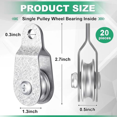 20 Pcs Small Single Pulley Block Wheel Bearing Inside Single Snatch Cable Pulley Block Galvanized Hanging Rope Pulley for 6mm / 0.23 Inch Wire Rope, Load Capacity 70 Lbs in Kuwait