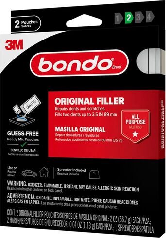 Bondo Body Repair Kit Ready Mix Pouches, Repairs One Large Hole Up to 3" with Patch, 1 Original Filler & Hardener, 1 Fiberglass Filler & Hardener, 1 Self-Adhesive Body Patch, 1 Spreader (BRKIT-2PK-ES) in Saudi Arabia