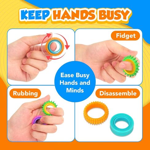 Fidget Toys Sensory Rings for Kids: 12 Pack Finger Spinner Rings - Texture Stress Toys for Kids Autism Calming - Fun Fidgets for Student Classroom Prize Stocking Stuffers in Saudi Arabia