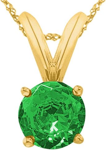 Houston Diamond District 1/2-5 Carat Round Emerald 4 Prong Pendant Necklace (AAA Quality) W/ 16" Gold Chain in Saudi Arabia