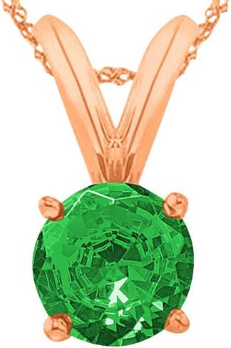 Houston Diamond District 1/2-5 Carat Round Emerald 4 Prong Pendant Necklace (AAA Quality) W/ 16" Gold Chain in Saudi Arabia
